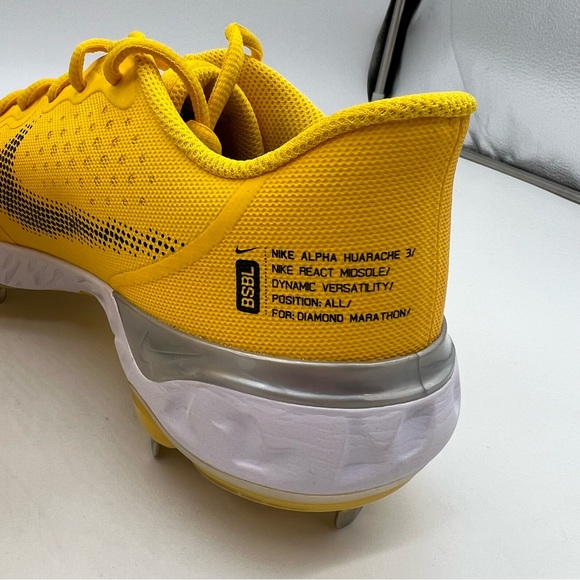 NWT Nike React Alpha Huarache 3 Baseball Softball Unisex Yellow Cleats Shoes - Picture 6 of 14